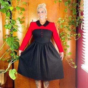 BLACK WIDOW Color Block 80’s 80s Vintage 50s Style Red Wool Cocktail Dress M